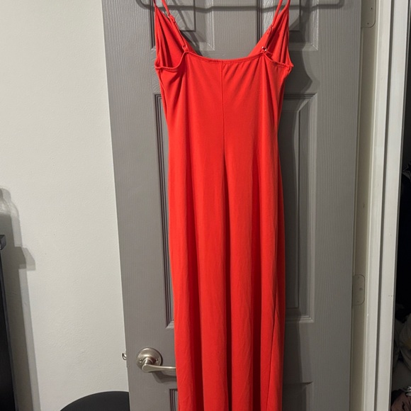 Red Cowl Neck Maxi Dress with Front Slit - Picture 3 of 3